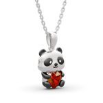 Bortwide Hug Me "Confess Your love" Panda Heart Cut Sterling Silver Necklace