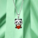 Bortwide Hug Me "Confess Your love" Panda Heart Cut Sterling Silver Necklace