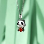 Bortwide Hug Me "Confess Your love" Panda Heart Cut Sterling Silver Necklace