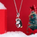 Bortwide Hug Me "Sweet Confession" Penguin Heart Cut Sterling Silver Necklace