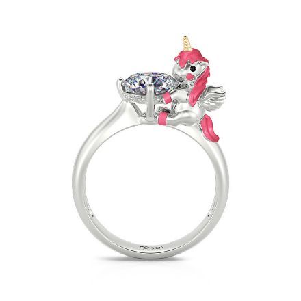 Bortwide Hug Me "Dreams Come True" Cute Animal Unicorn Round Cut Sterling Silver Ring