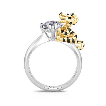 Bortwide Hug Me "King of the Forest" Tiger Round Cut Sterling Silver Ring