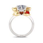 Bortwide Hug Me "Fall in Love" Bear Couple Round Cut Sterling Silver Ring