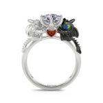 Bortwide Hug Me "Strongest Romance" Dragon Couple Round Cut Sterling Silver Ring