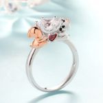 Bortwide Hug Me "Unique Dog Couple" Round Cut Sterling Silver Ring