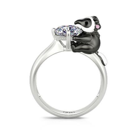 Bortwide Hug Me "Tiny Anteater" Round Cut Sterling Silver Ring