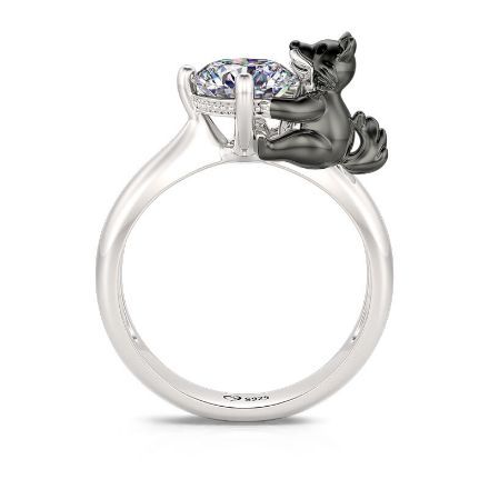 Bortwide Hug Me "Baby Wolf" Round Cut Sterling Silver Ring