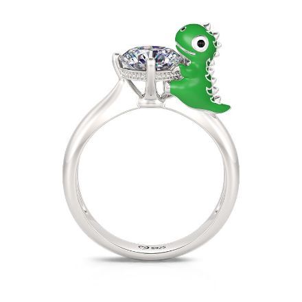 Bortwide Hug Me "Cartoon Dinosaur" Round Cut Sterling Silver Ring