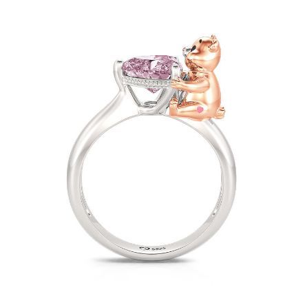 Bortwide Hug Me "Cheer Bear" Heart Cut Sterling Silver Ring