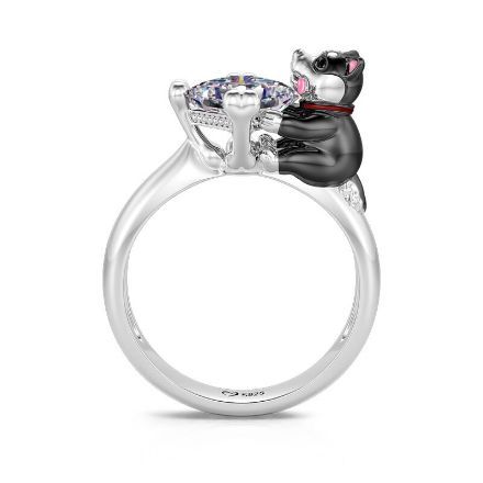 Bortwide Hug Me "Naughty Puppy" Princess Cut Sterling Silver Ring