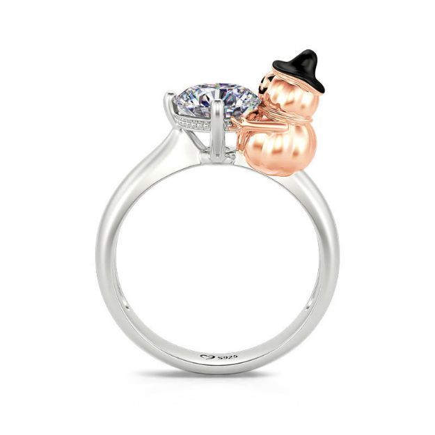 Bortwide Hug Me "Witch Hat Pumpkin" Round Cut Sterling Silver Ring