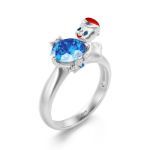 Bortwide Hug Me "Christmas Ghost Elf" Snowflake Round Cut Sterling Silver Ring