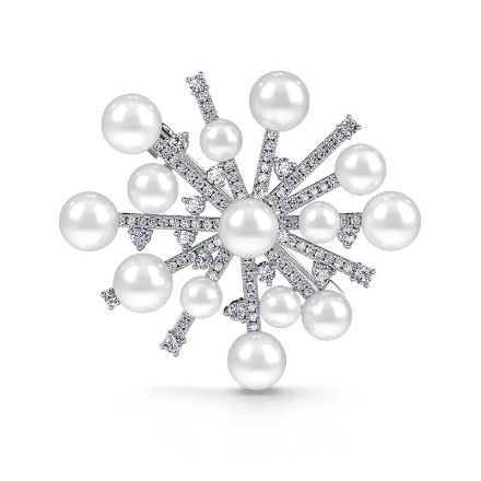 Bortwide Snowflake Design Cultured Pearl Sterling Silver Brooch