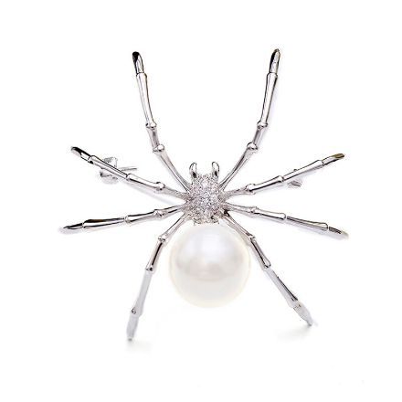 Bortwide Spider Design White Pearl Copper Brooch