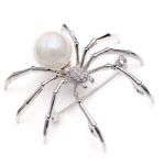 Bortwide Spider Design White Pearl Copper Brooch