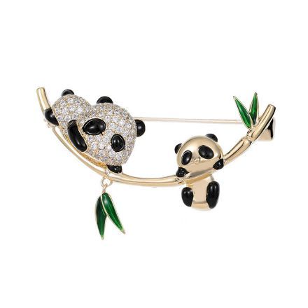 Bortwide "Have Fun" Mom and Baby Panda Design Brooch