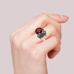 Bortwide Hug Me "Black Widow" Spider Round Cut Sterling Silver Ring