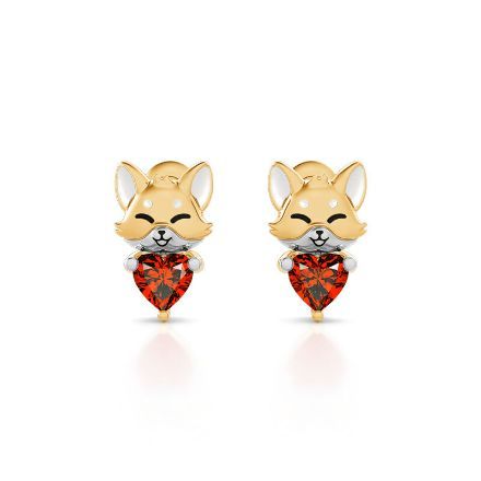 Bortwide Hug Me "Baby Fox" Heart Cut Sterling Silver Stud Earrings