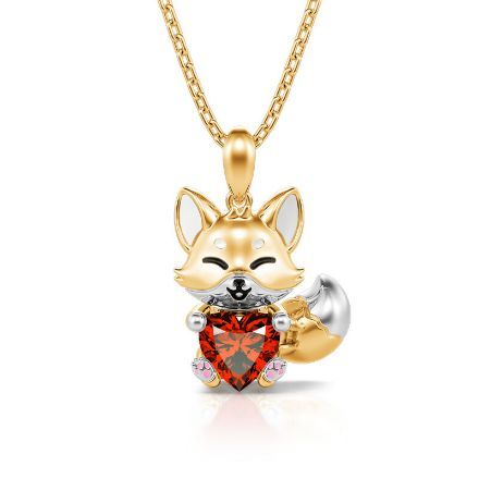 Bortwide Hug Me "Baby Fox" Heart Cut Sterling Silver Necklace