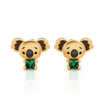 Bortwide Hug Me "Adorable Koala" Princess Cut Sterling Silver Stud Earrings