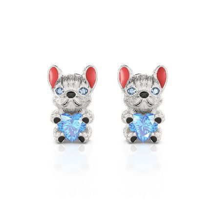 Bortwide Hug Me "Smart French Bulldog" Heart Cut Sterling Silver Earrings