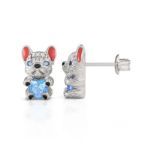 Bortwide Hug Me "Smart French Bulldog" Heart Cut Sterling Silver Earrings