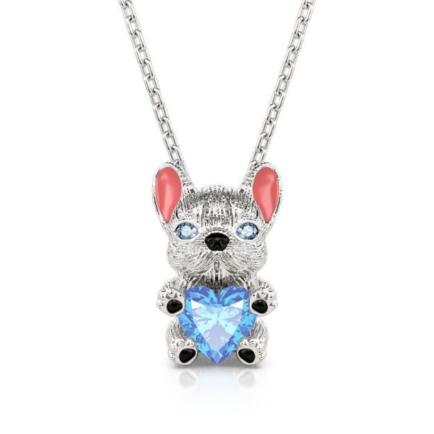 Bortwide Hug Me "Smart French Bulldog" Heart Cut Sterling Silver Necklace