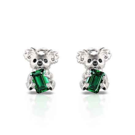 Bortwide Hug Me "Adorable Koala" Emerald Cut Sterling Silver Stud Earrings