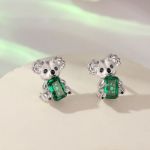 Bortwide Hug Me "Adorable Koala" Emerald Cut Sterling Silver Stud Earrings