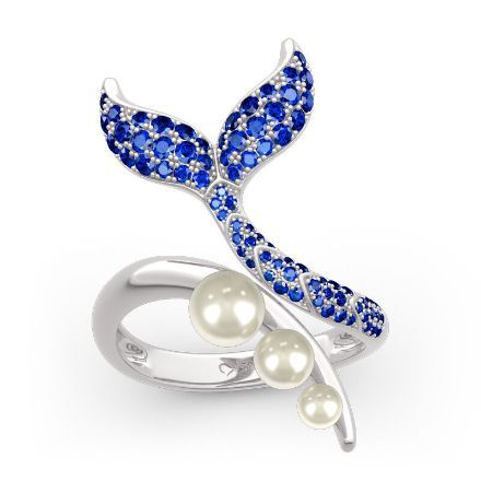 Bortwide "Dancing by the Moonlight" Mermaid Tail Faux Pearl Sterling Silver Ring