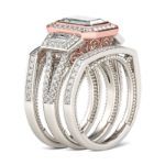 Bortwide 3PC Halo Emerald Cut Sterling Silver Ring Set