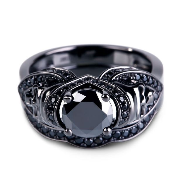 Bortwide Black Tone Round Cut Sterling Silver Skull Ring