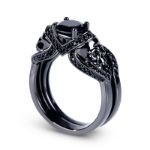 Bortwide Black Tone Round Cut Sterling Silver Skull Ring