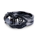 Bortwide Black Tone Round Cut Sterling Silver Skull Ring