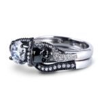 Bortwide Twist Two Tone Round Cut Sterling Silver Skull Ring