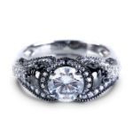 Bortwide Twist Two Tone Round Cut Sterling Silver Skull Ring