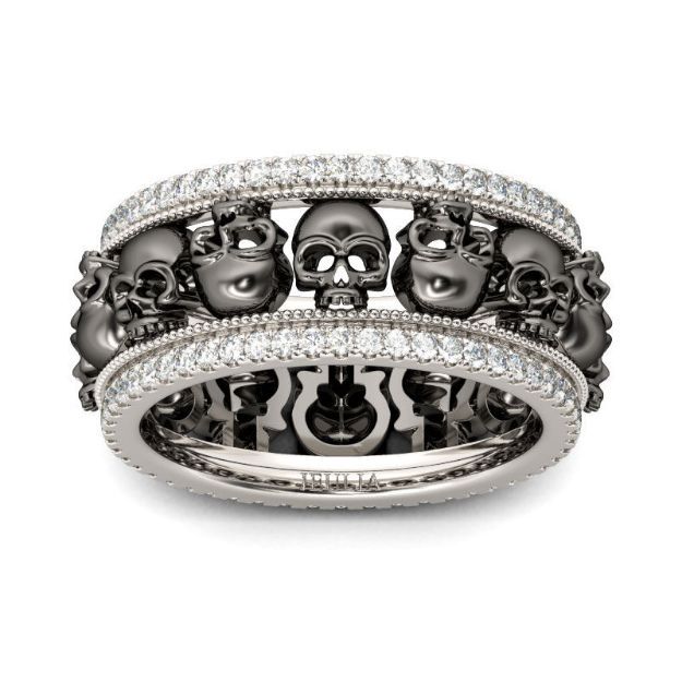 Bortwide Two Tone Sterling Silver Skull Ring