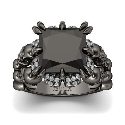 Bortwide Black Tone Princess Cut Sterling Silver Skull Ring