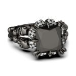 Bortwide Black Tone Princess Cut Sterling Silver Skull Ring