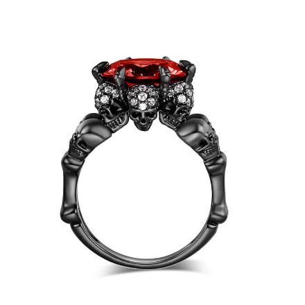 Bortwide Cool Black Round Cut Sterling Silver Skull Ring