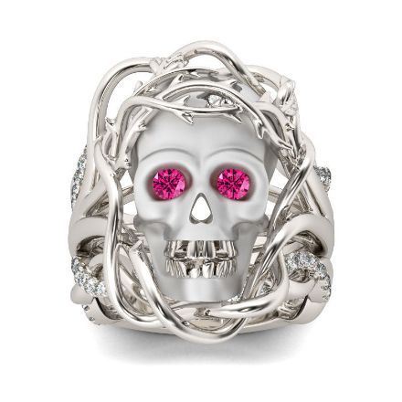 Bortwide 3PC Round Cut Sterling Silver Skull Ring