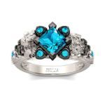 Bortwide Flower Design Princess Cut Sterling Silver Skull Ring