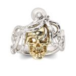 Bortwide Octopus Round Cut Sterling Silver Skull Ring