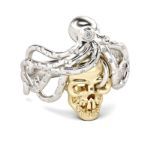 Bortwide Octopus Round Cut Sterling Silver Skull Ring