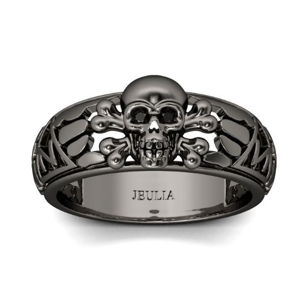 Bortwide Black Tone Sterling Silver Skull Ring