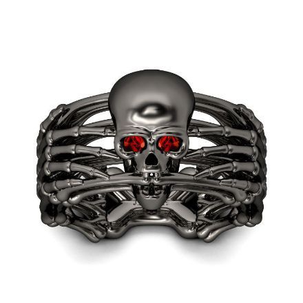 Bortwide Skeleton Black Sterling Silver Skull Ring