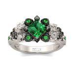 Bortwide Flower Design Princess Cut Sterling Silver Two Skull Ring