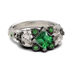 Bortwide Flower Design Princess Cut Sterling Silver Two Skull Ring