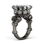 Bortwide  Black Tone Princess Cut Sterling Silver Skull Ring