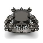 Bortwide  Black Tone Princess Cut Sterling Silver Skull Ring